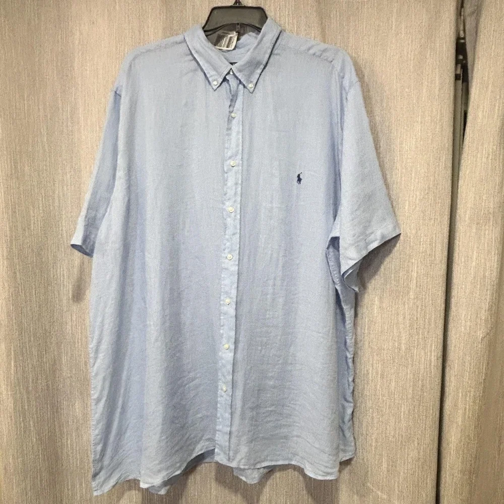 Polo Ralph Lauren Shirt Mens 3XLT Blue Linen Short Sleeve Button Down Casual NEW